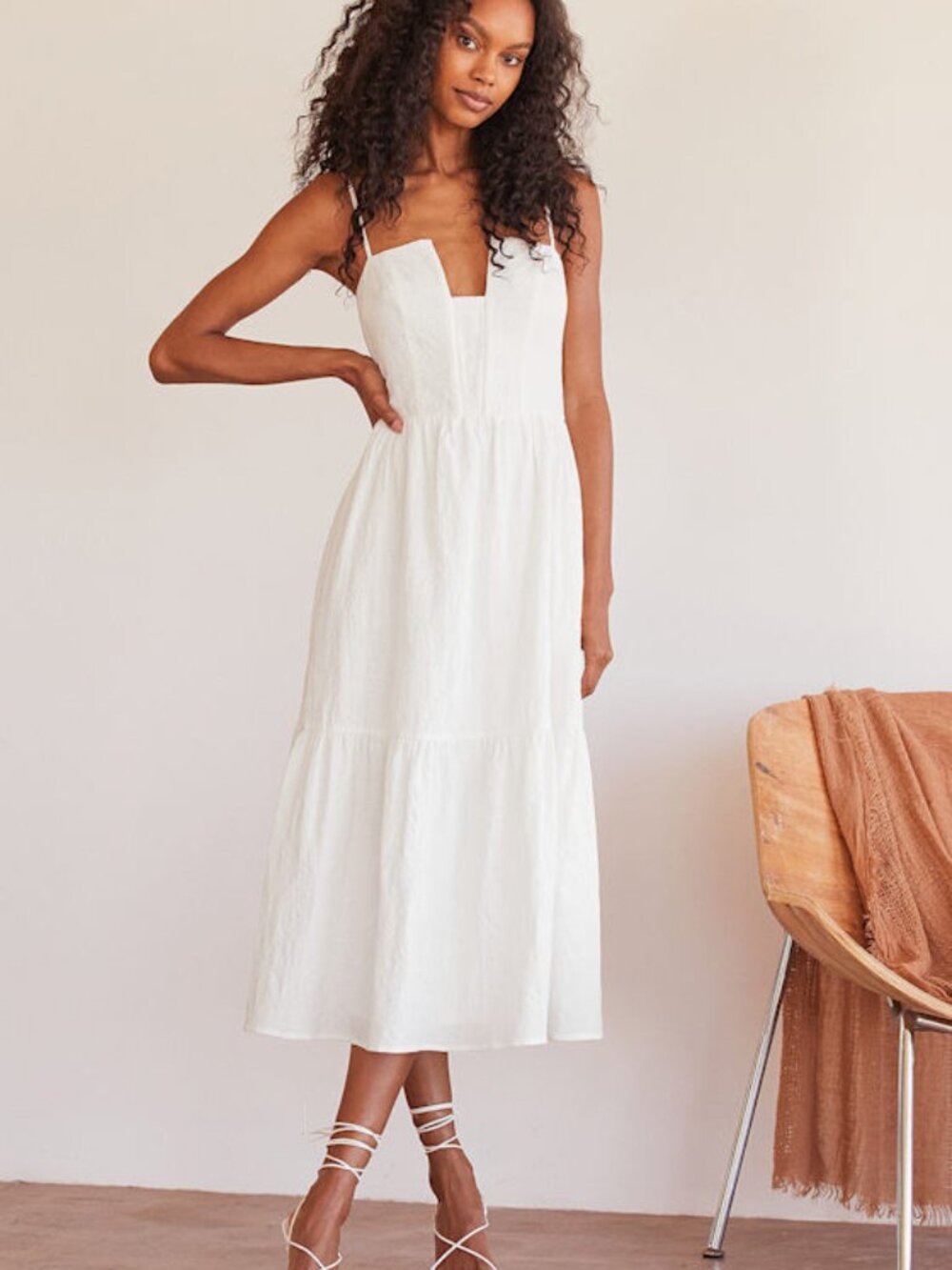 Lulus Simplicity And Sweetness White Sleeveless Tiered Midi Dress - Size L